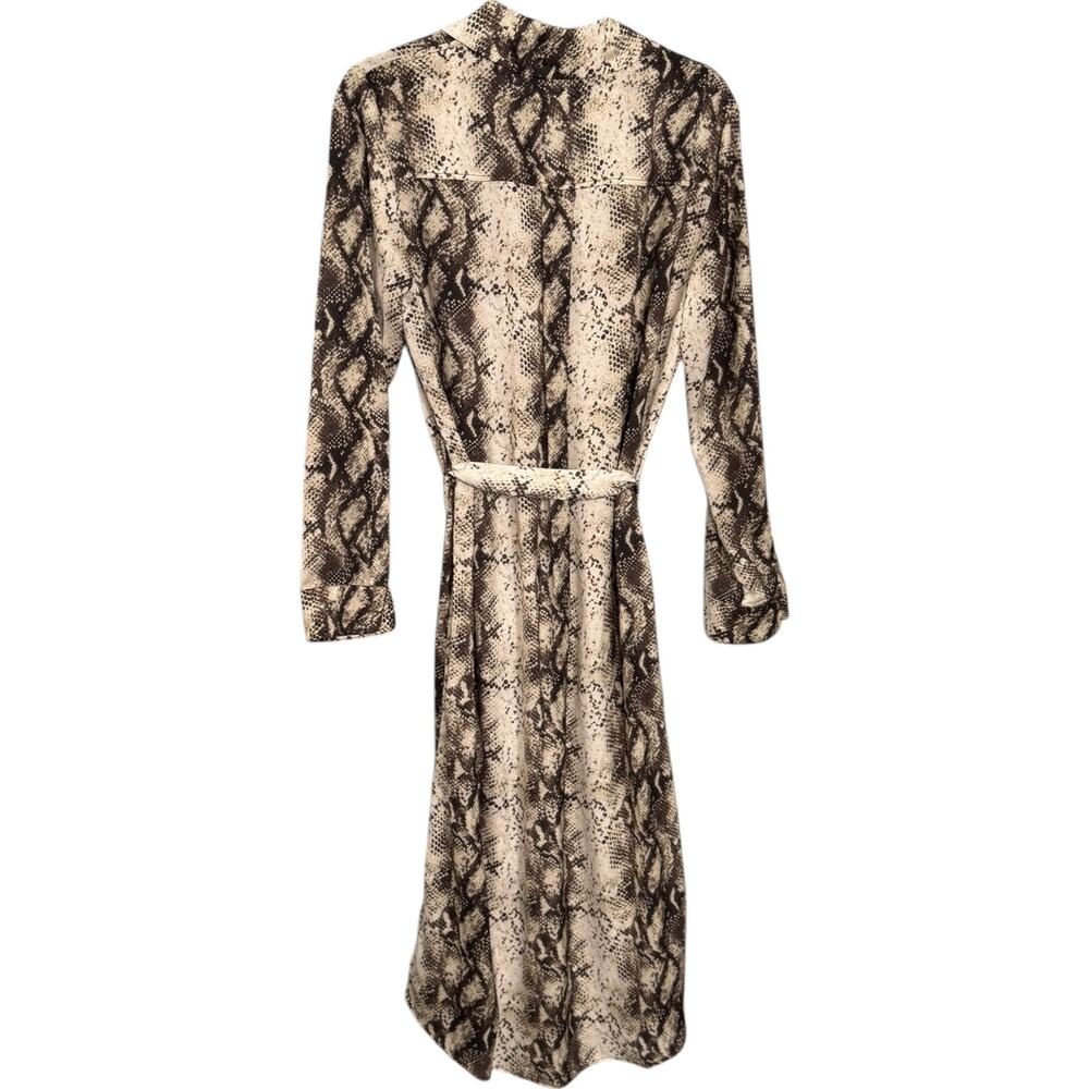 Le Superbe Size 2 Long Sleeve Belted Shirt Dress Brown Gray Snake Print Midi - Picture 5 of 10